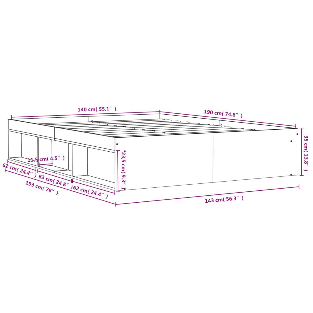 vidaXL Bed Frame without Mattress Sonoma Oak 140x190 cm