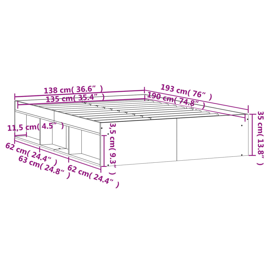 vidaXL Bed Frame without Mattress Sonoma Oak 135x190 cm Double Double