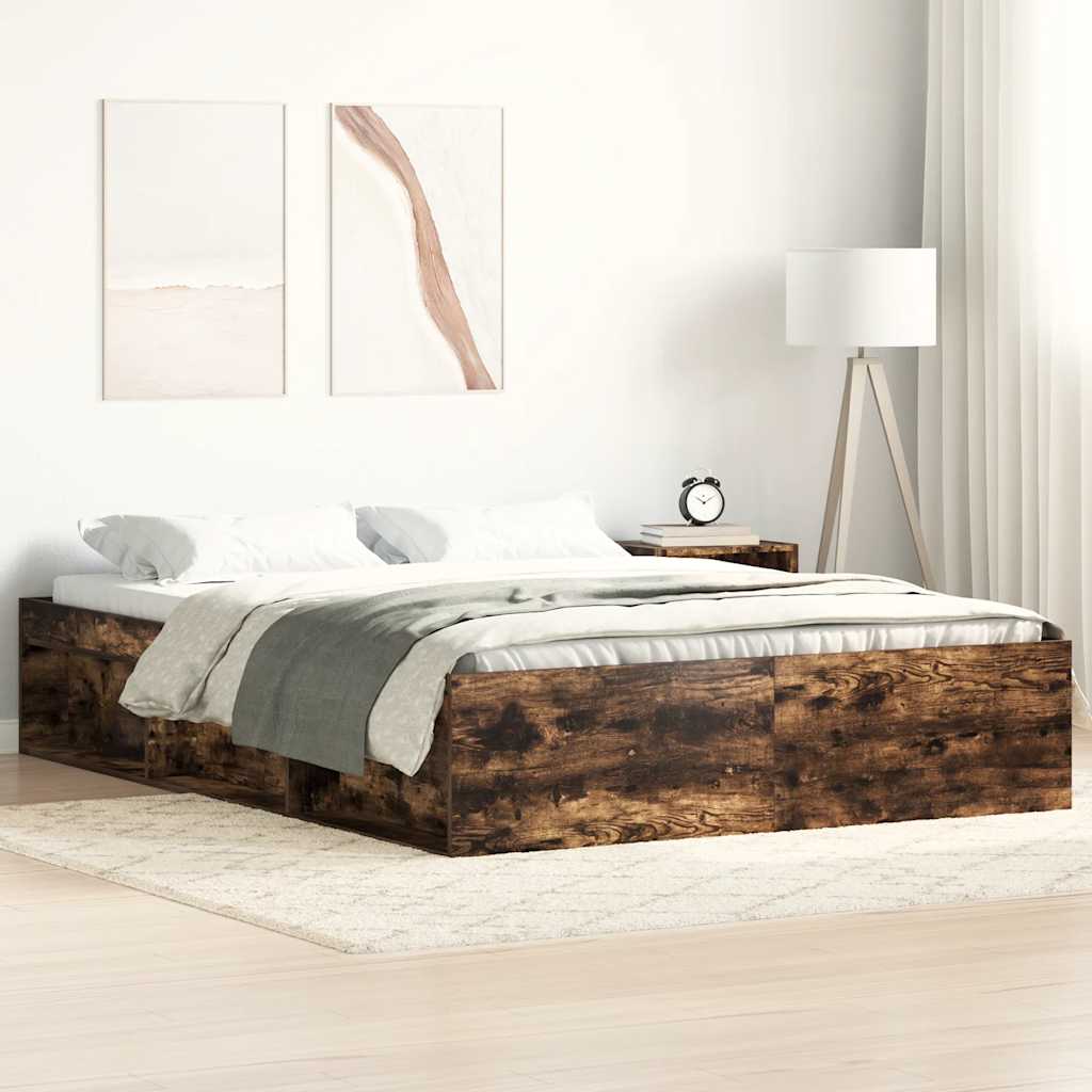 Bed Frame without Mattress Smoked Oak 135x190 cm Double Double