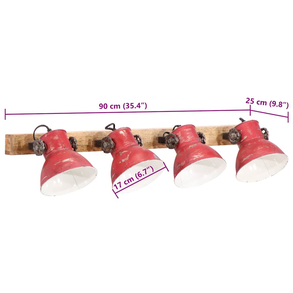Wall Lamp 25 W Distressed Red 90x25 cm E27