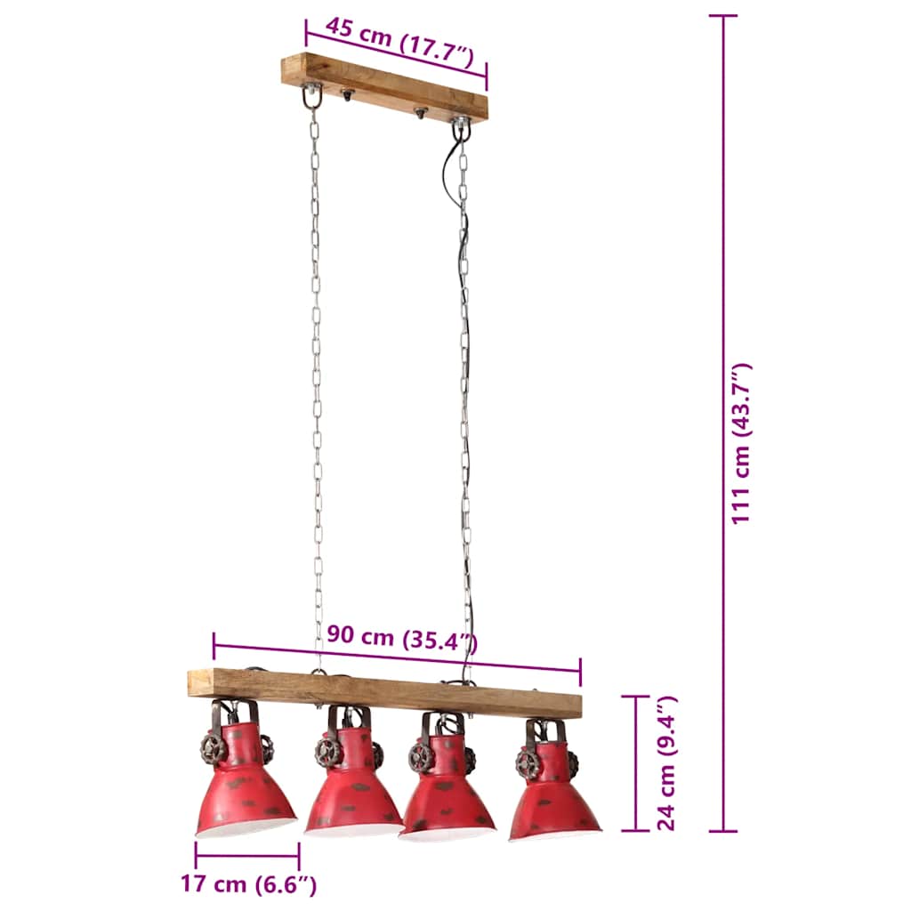 Ceiling Lamp 25 W Distressed Red 90x24x111 cm E27