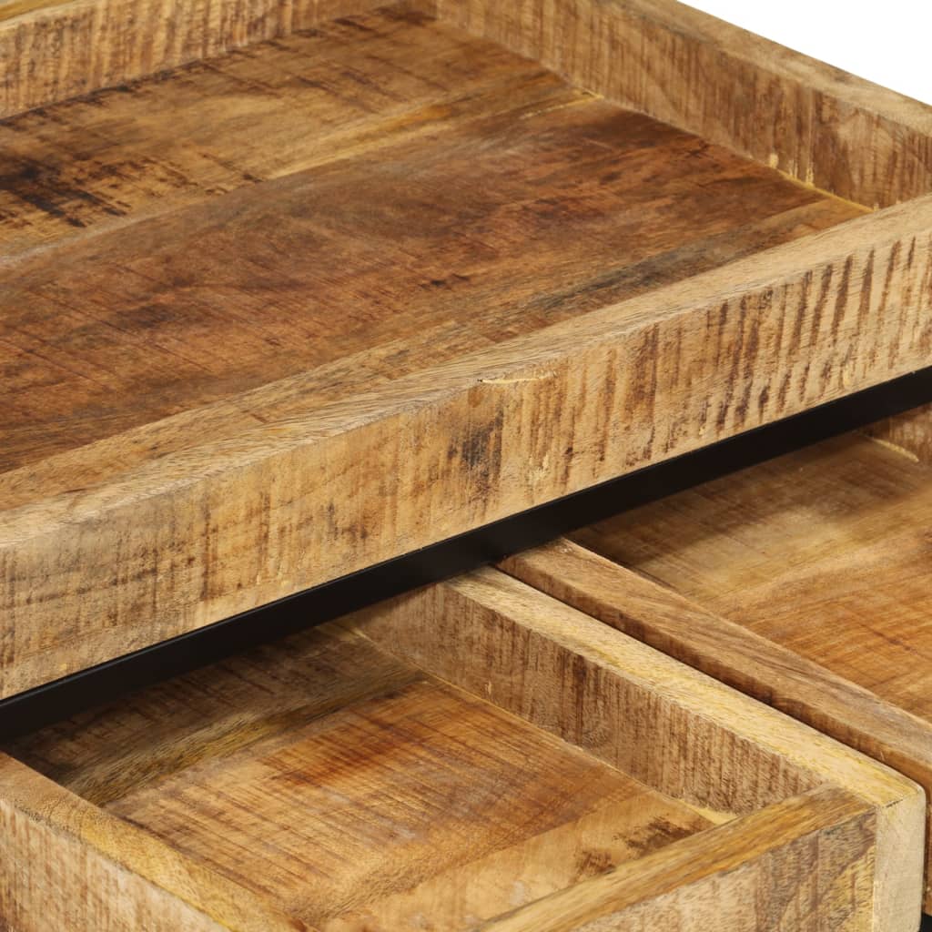 Nesting Coffee Tables 3 pcs Solid Rough Mango Wood and Iron
