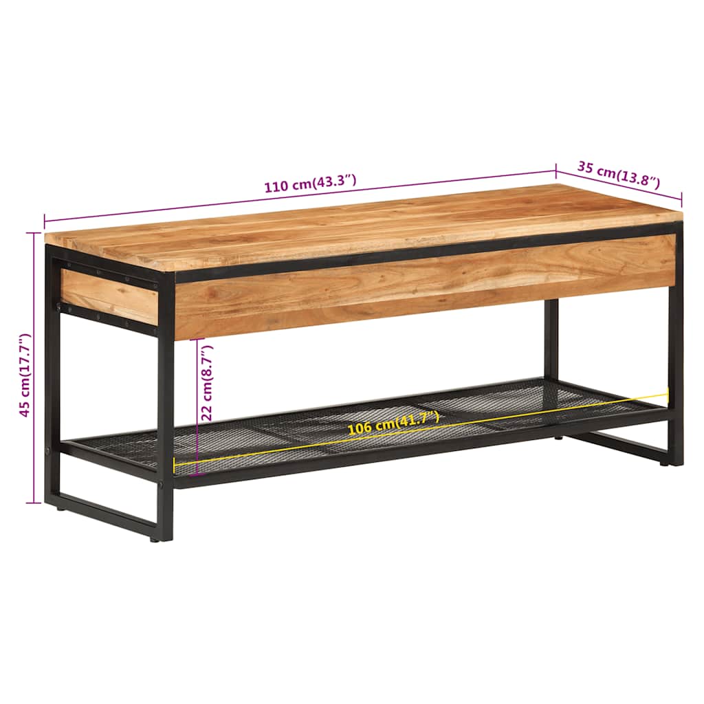 Shoe Bench 110x35x45 cm Solid Wood Acacia and Iron