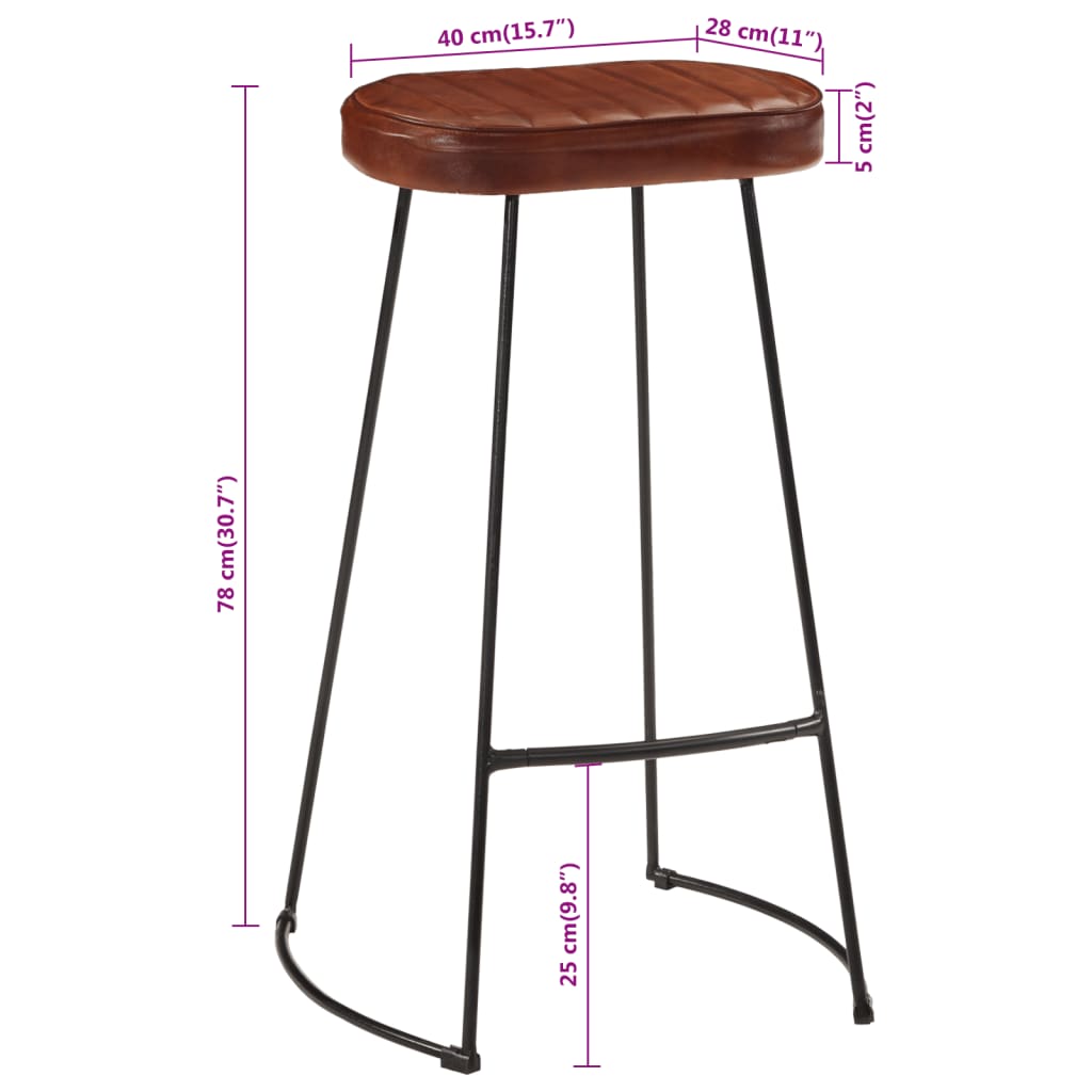 vidaXL Gavin Bar Stools 2 pcs Dark Brown 44x37.5x78 cm