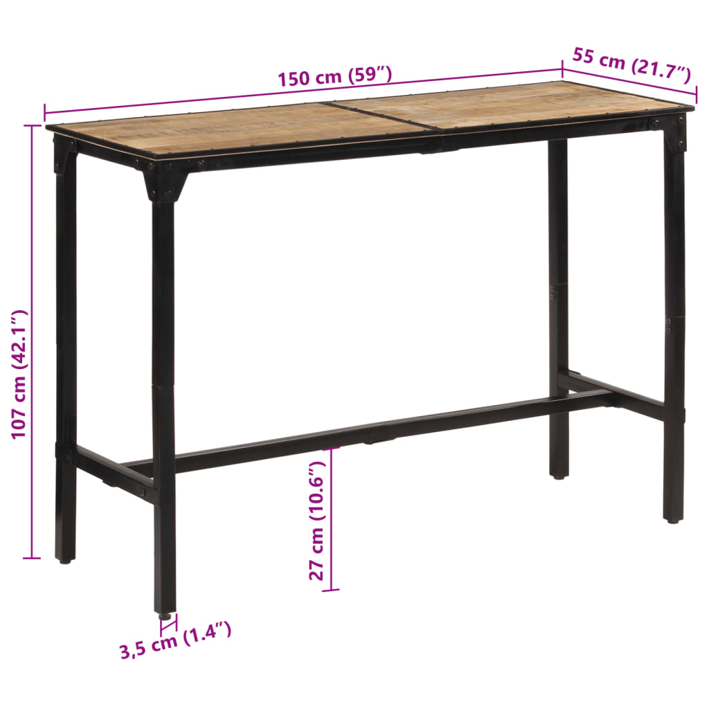 vidaXL Bar Table 150x55x107 cm Solid Rough Wood Mango