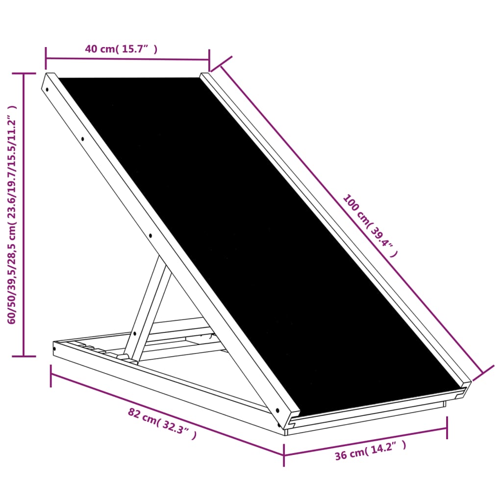 vidaXL Dog Ramp Grey 100x40 cm Solid Wood Fir