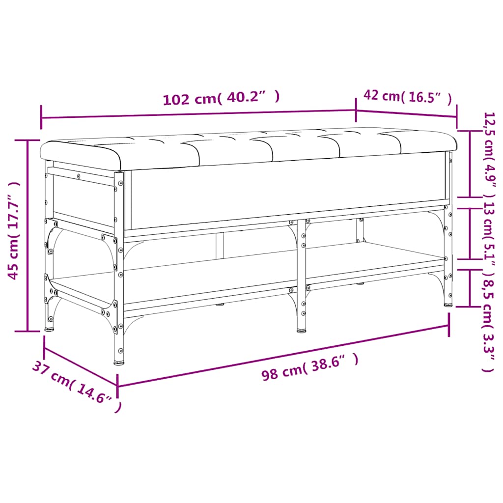 Shoe Bench Black 102x42x45 cm Engineered Wood