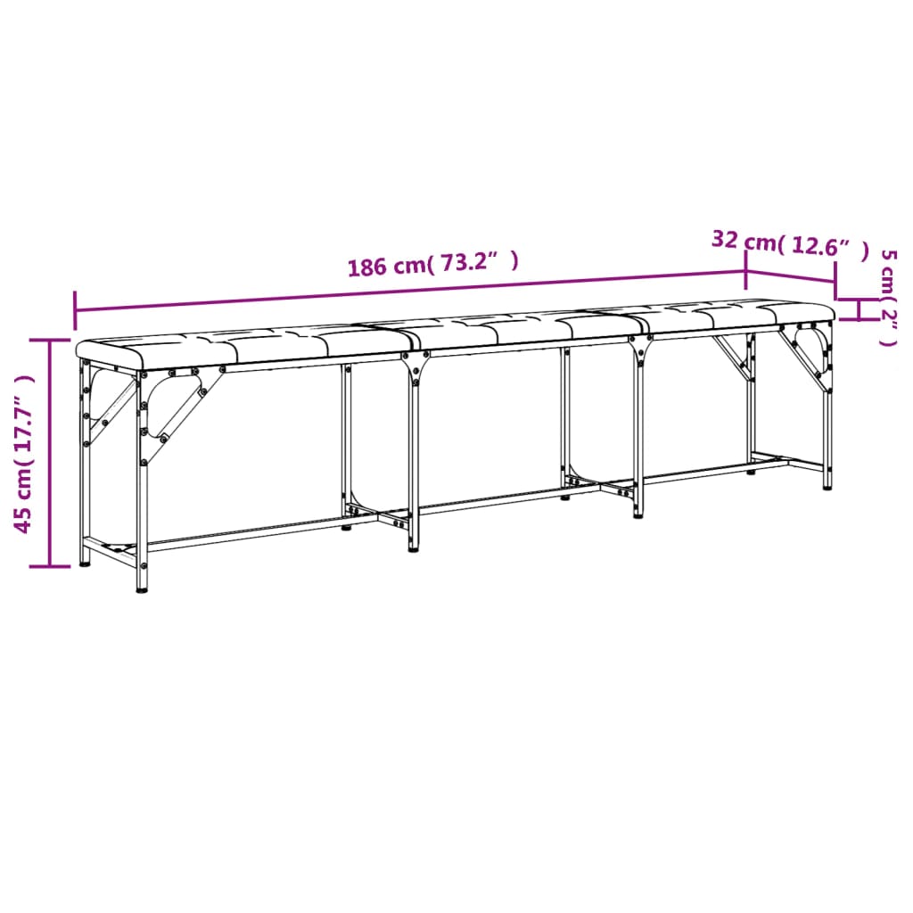 vidaXL Dining Bench Dark Grey 186x32x45 cm Steel and Fabric