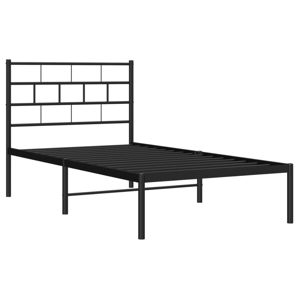 vidaXL Metal Bed Frame without Mattress with Headboard Black 90x200cm