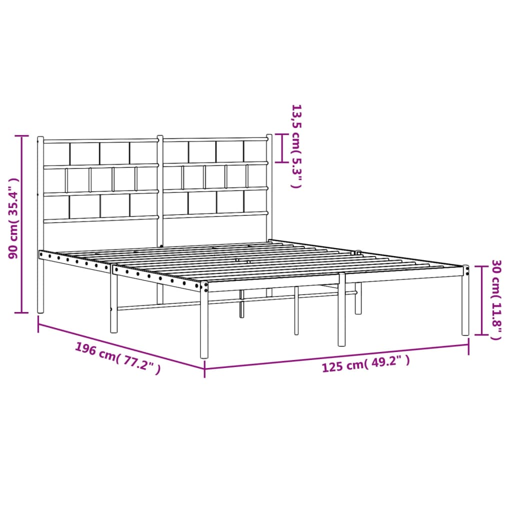 vidaXL Metal Bed Frame without Mattress with Headboard Black 120x190cm