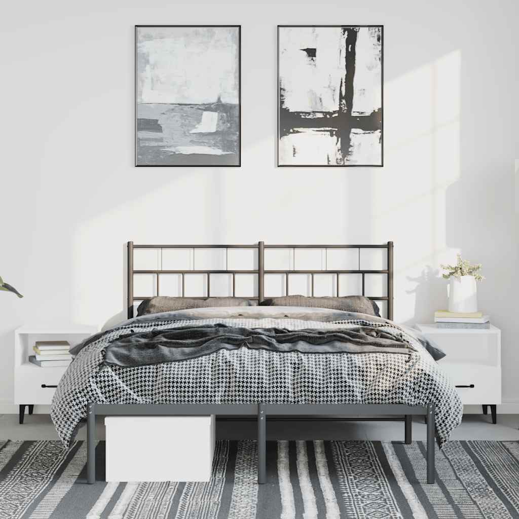 Metal Bed Frame without Mattress with Headboard Black 135x190cm