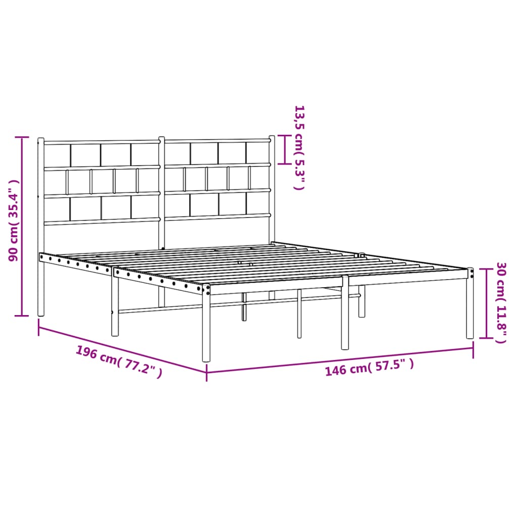 vidaXL Metal Bed Frame without Mattress with Headboard Black 140x190cm