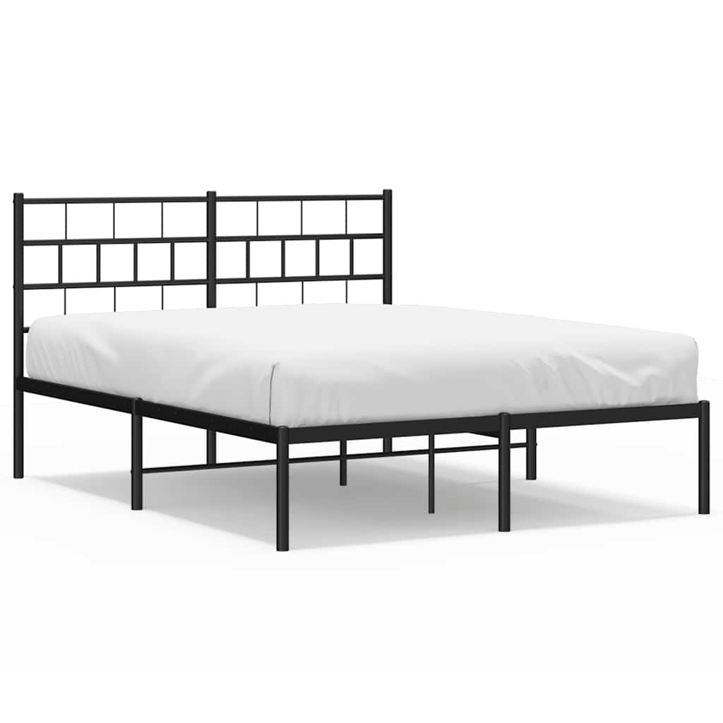 Metal Bed Frame without Mattress with Headboard Black 150x200cm