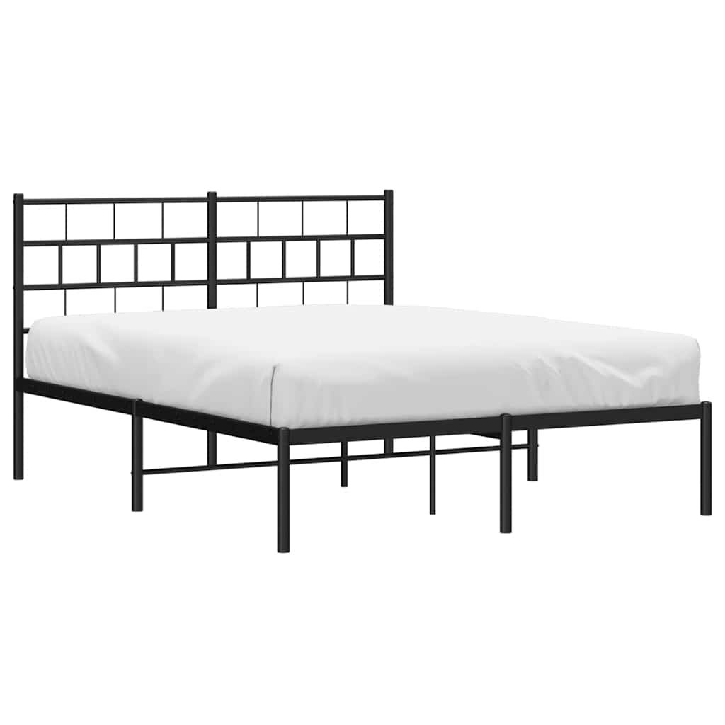 Metal Bed Frame without Mattress with Headboard Black 150x200cm