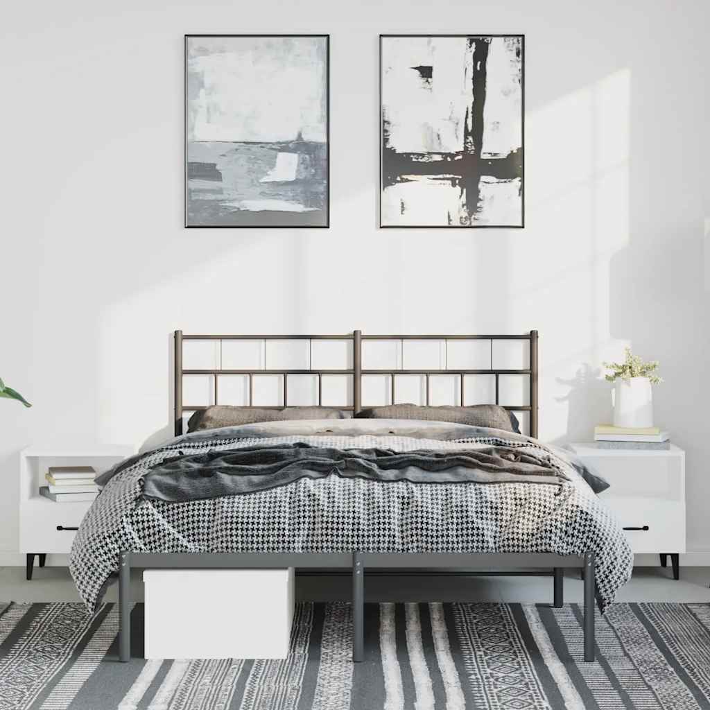 Metal Bed Frame without Mattress with Headboard Black 150x200cm