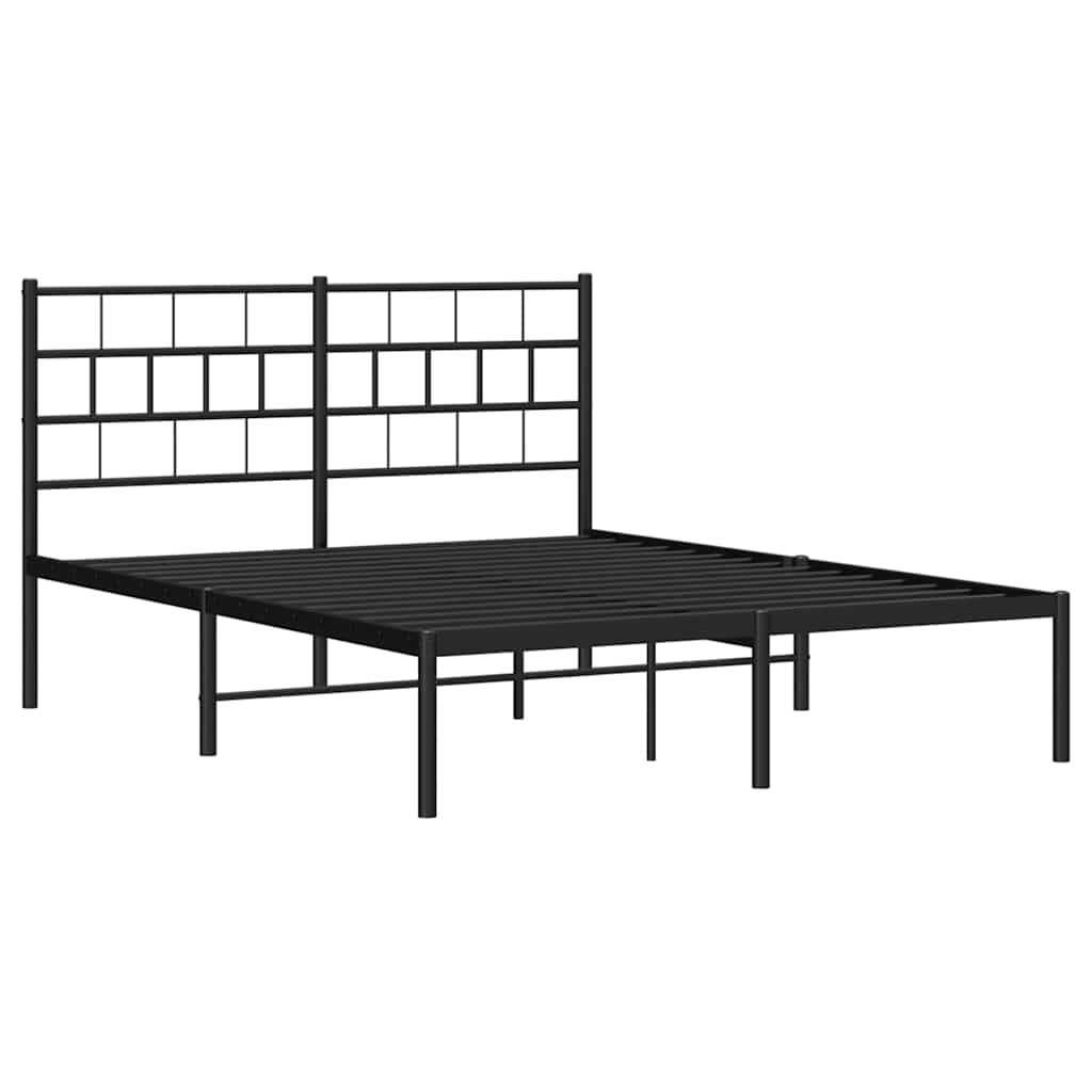 Metal Bed Frame without Mattress with Headboard Black 150x200cm