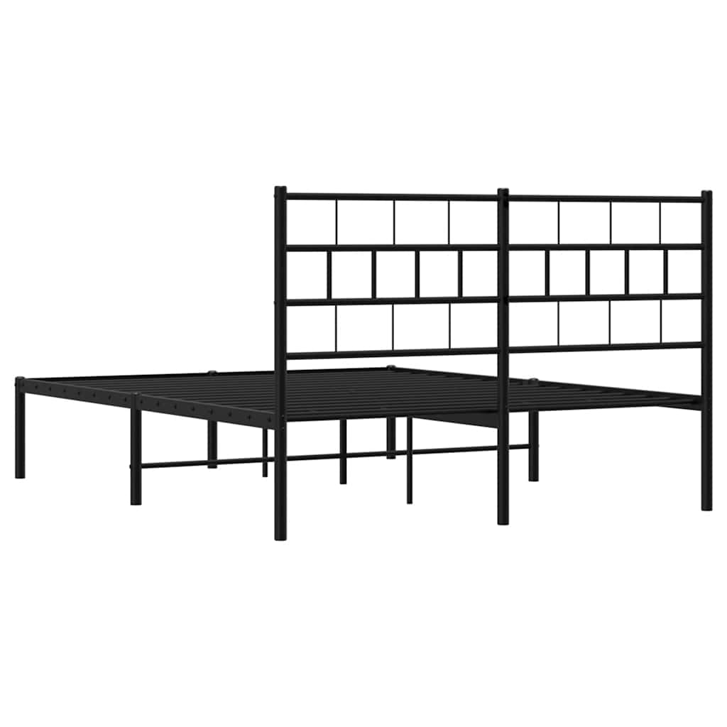 Metal Bed Frame without Mattress with Headboard Black 150x200cm