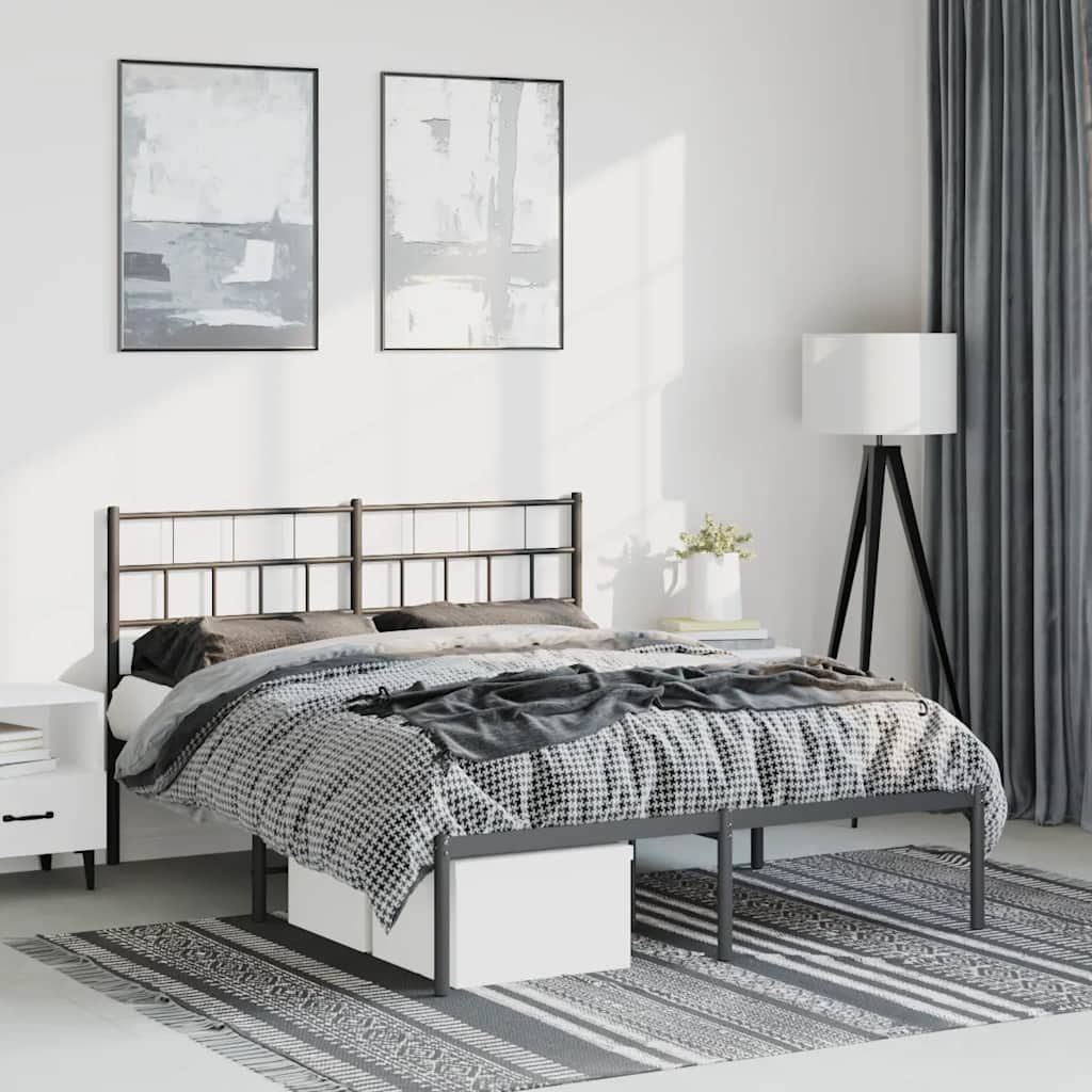 Metal Bed Frame without Mattress with Headboard Black 150x200cm