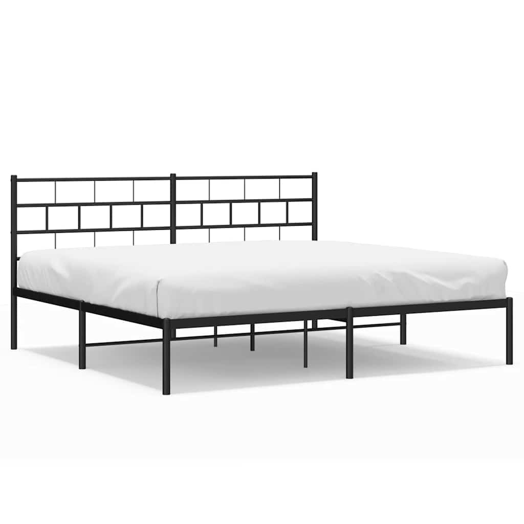 Metal Bed Frame without Mattress with Headboard Black 193x203cm