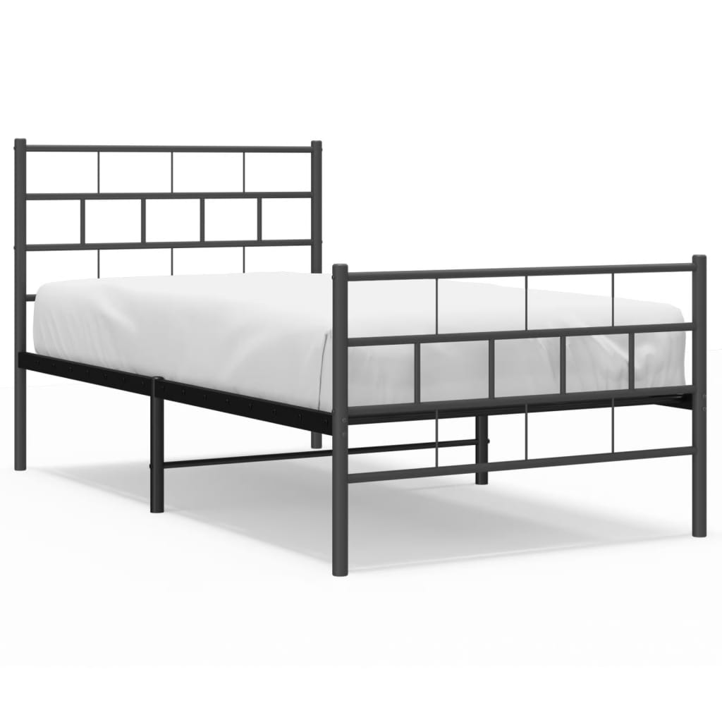 Metal Bed Frame without Mattress with Footboard Black 90x190cm