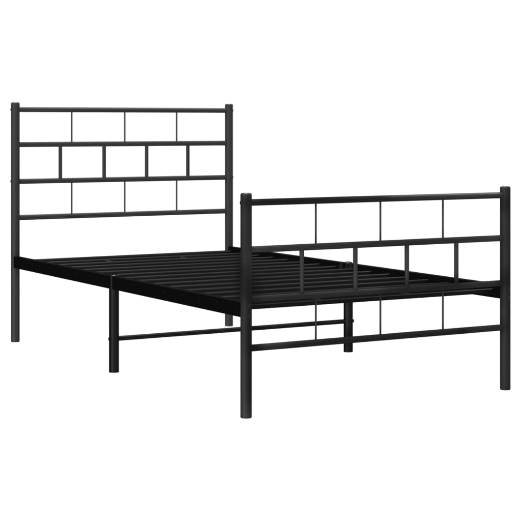 Metal Bed Frame without Mattress with Footboard Black 90x190cm