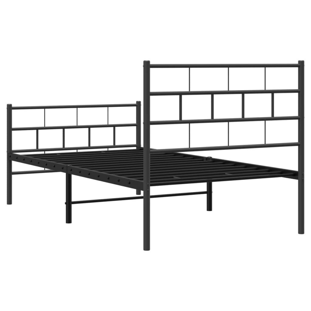 Metal Bed Frame without Mattress with Footboard Black 90x190cm