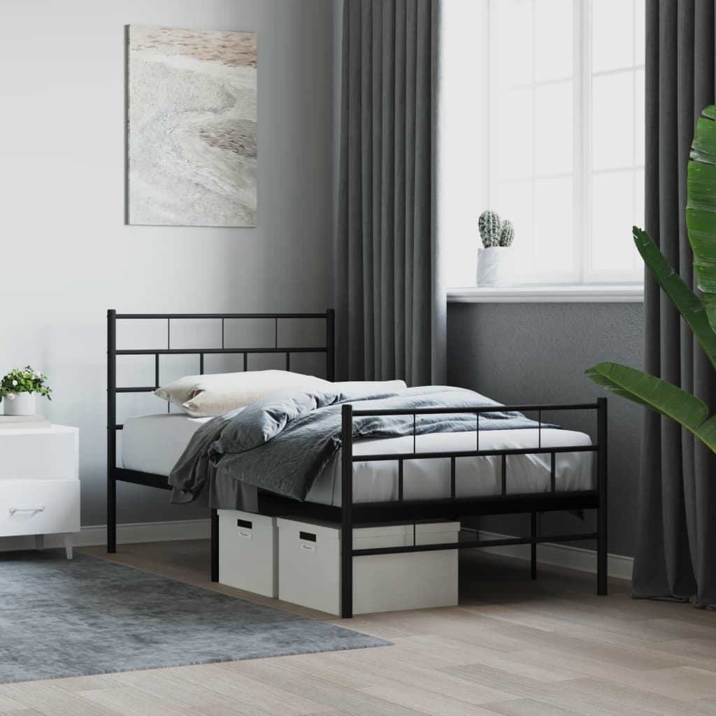 Metal Bed Frame without Mattress with Footboard Black 90x190cm
