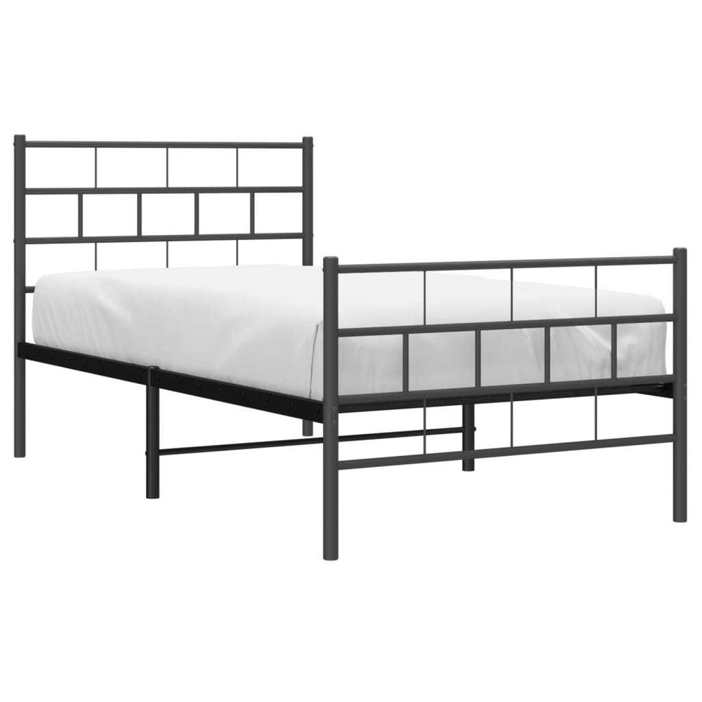 vidaXL Metal Bed Frame without Mattress with Footboard Black 100x190cm