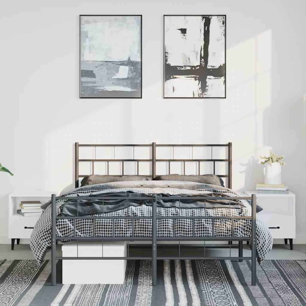 Metal Bed Frame without Mattress with Footboard Black 135x190cm