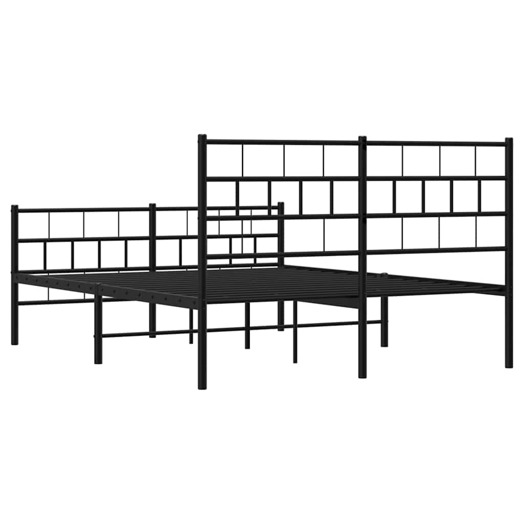 Metal Bed Frame without Mattress with Footboard Black 135x190cm