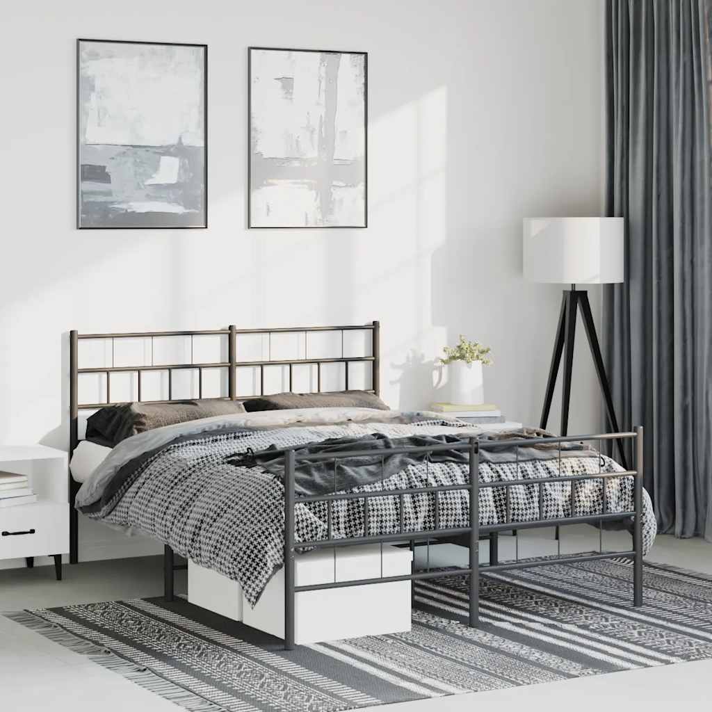 Metal Bed Frame without Mattress with Footboard Black 135x190cm