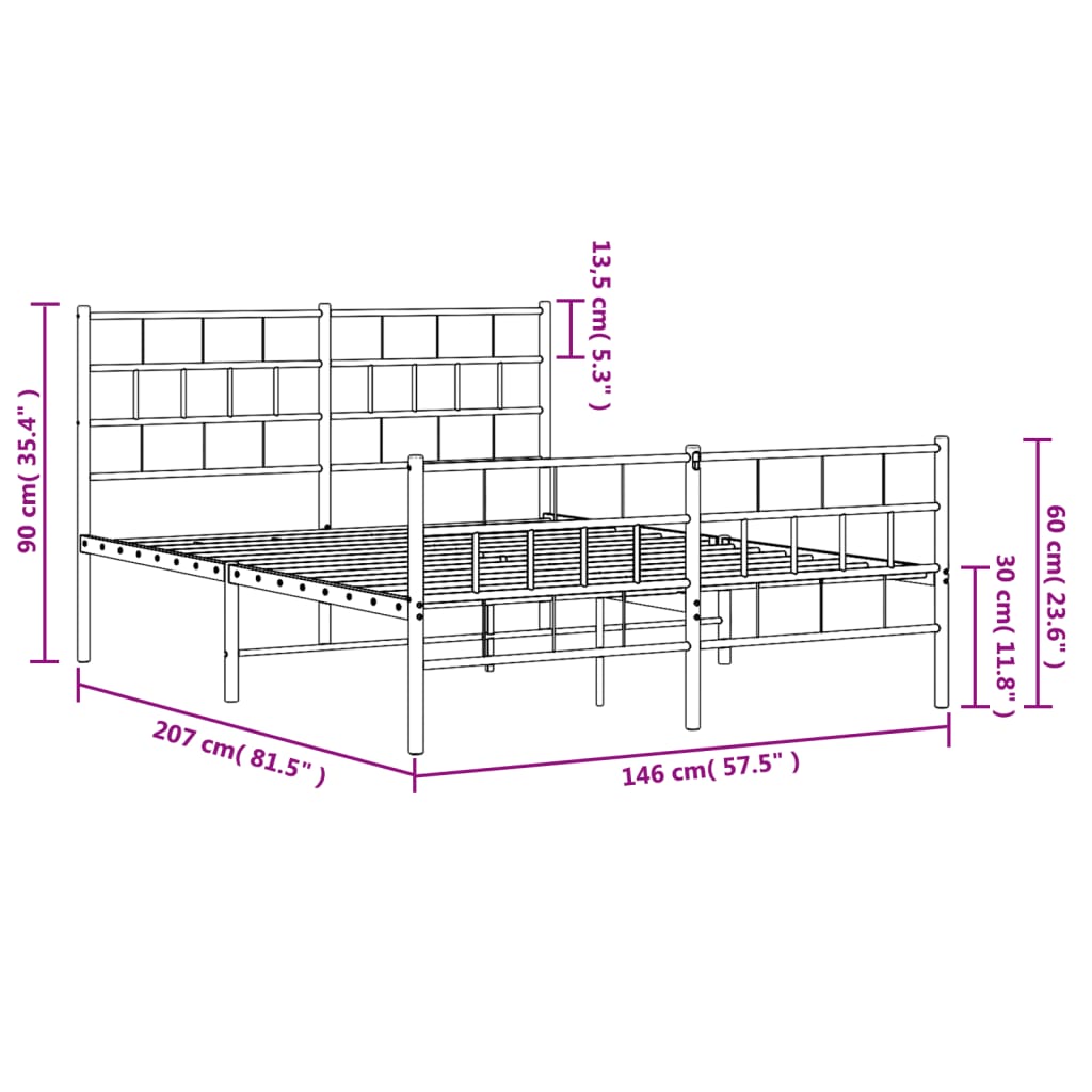 vidaXL Metal Bed Frame without Mattress with Footboard Black 140x200cm