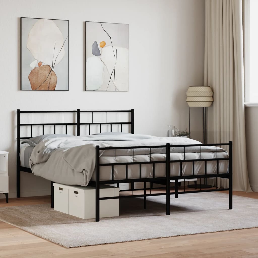 vidaXL Metal Bed Frame without Mattress with Footboard Black 140x200cm