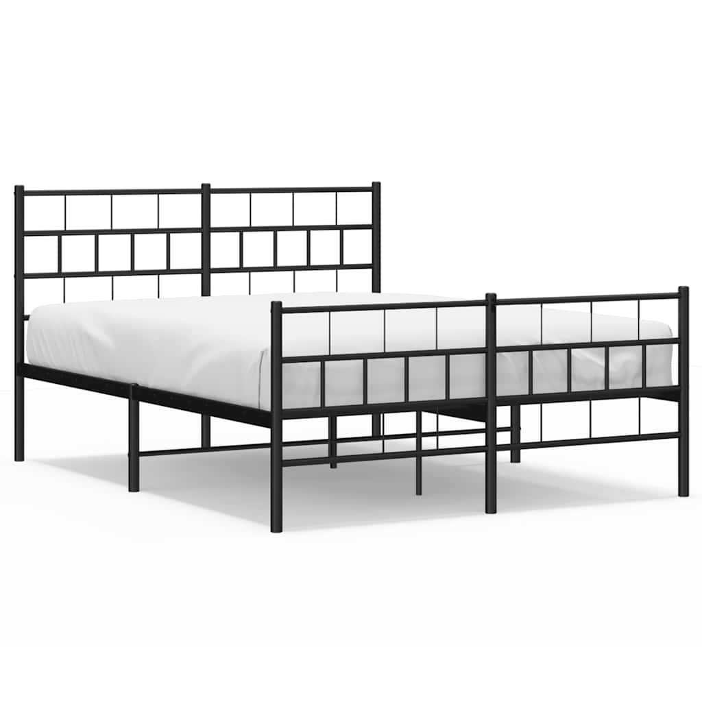 Metal Bed Frame without Mattress with Footboard Black 150x200cm