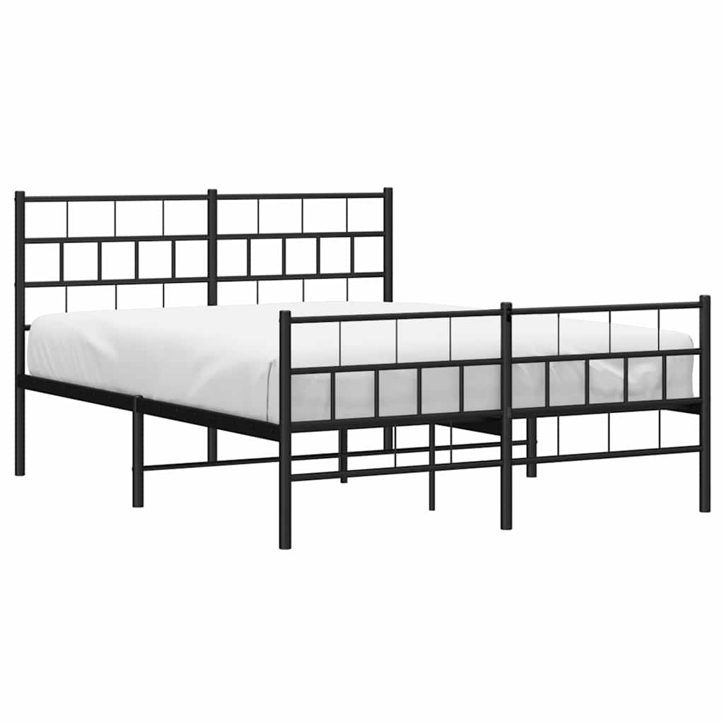 Metal Bed Frame without Mattress with Footboard Black 150x200cm