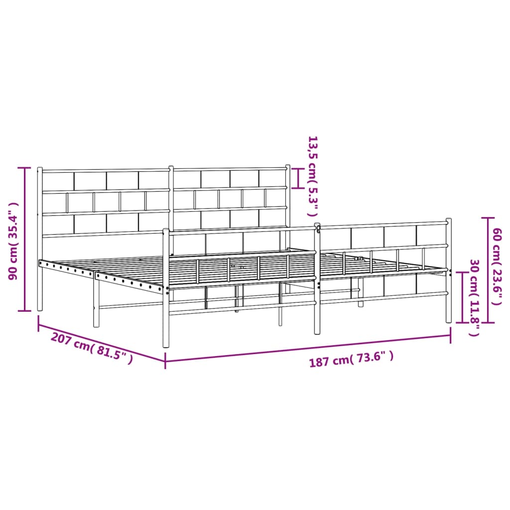 vidaXL Metal Bed Frame without Mattress with Footboard Black 180x200cm