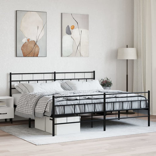 vidaXL Metal Bed Frame without Mattress with Footboard Black 180x200cm