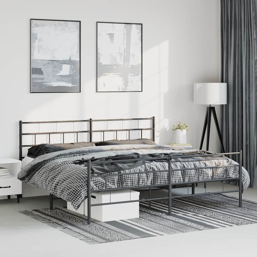 Metal Bed Frame without Mattress with Footboard Black 183x213cm
