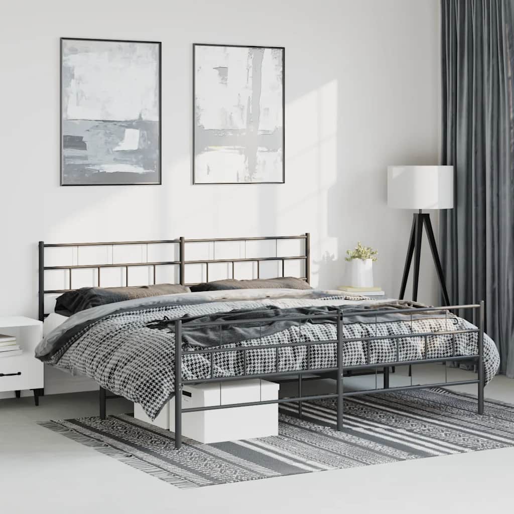 Metal Bed Frame without Mattress with Footboard Black 193x203cm