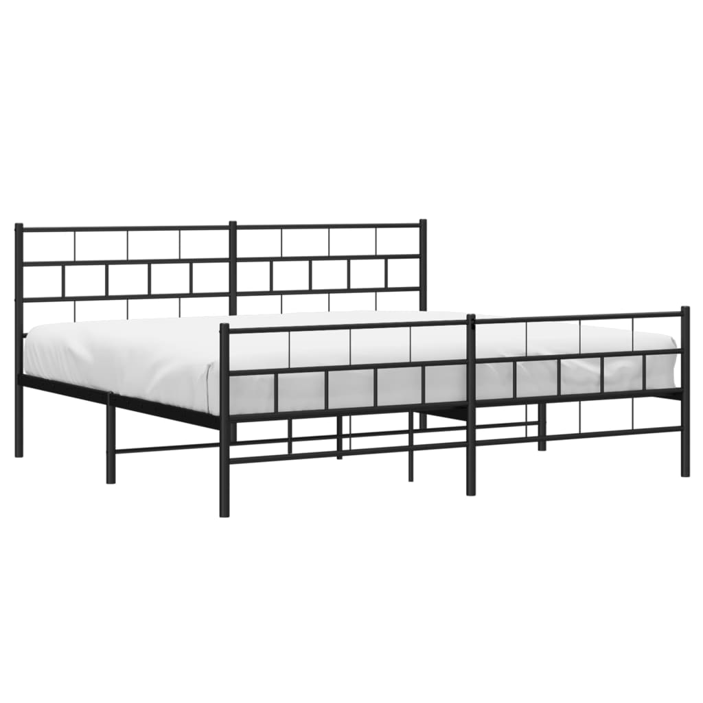 Metal Bed Frame without Mattress with Footboard Black 200x200cm