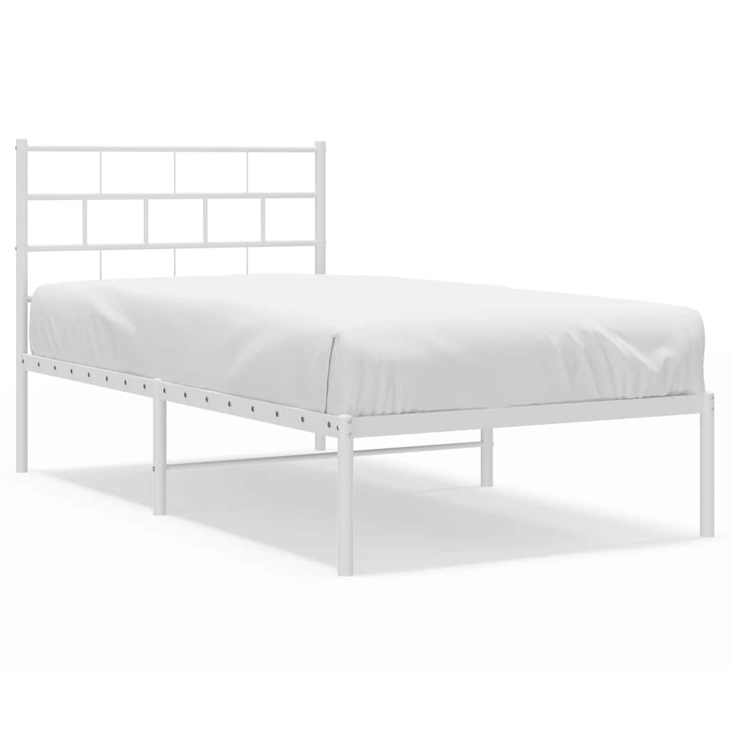 Metal Bed Frame without Mattress with Headboard White 100x190cm