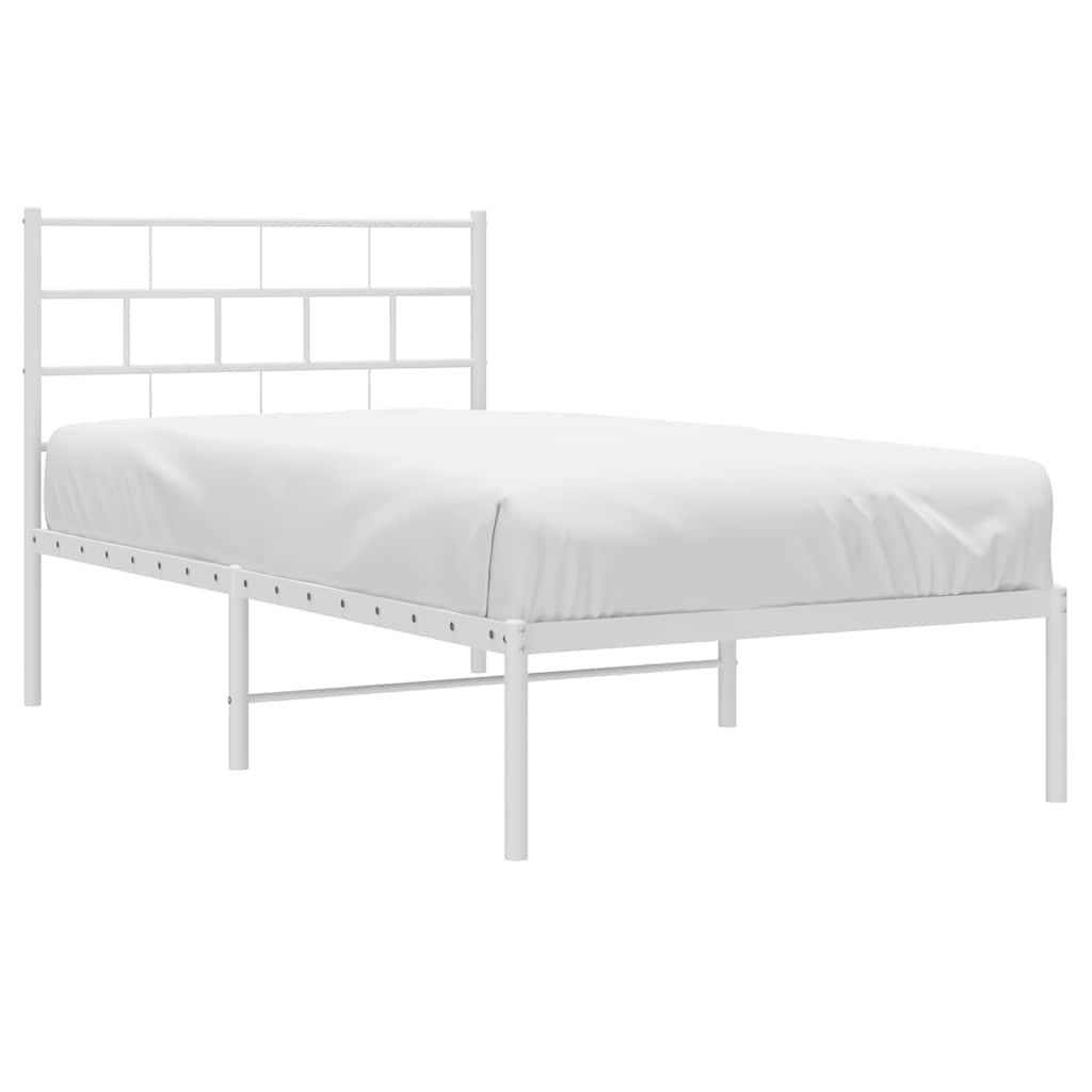 Metal Bed Frame without Mattress with Headboard White 100x190cm