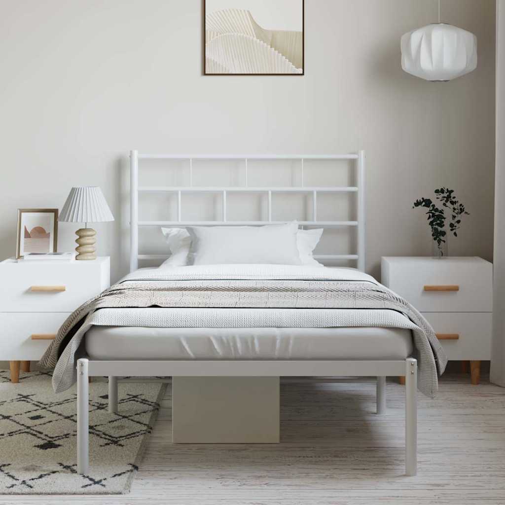 Metal Bed Frame without Mattress with Headboard White 100x190cm