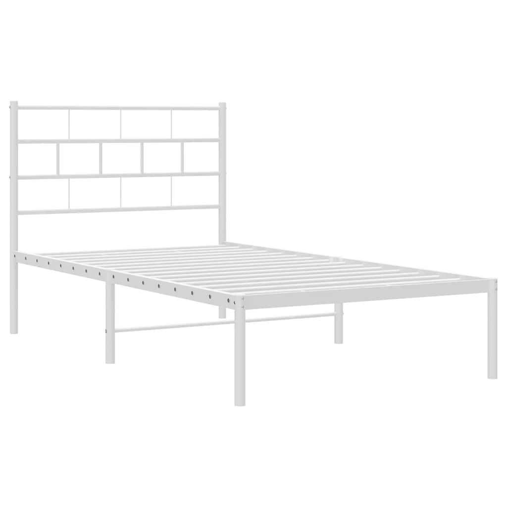 Metal Bed Frame without Mattress with Headboard White 100x190cm