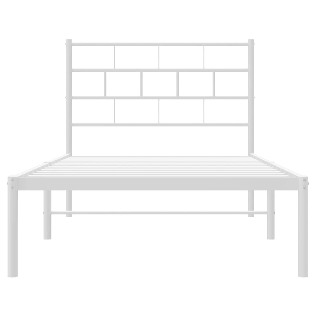 Metal Bed Frame without Mattress with Headboard White 100x190cm