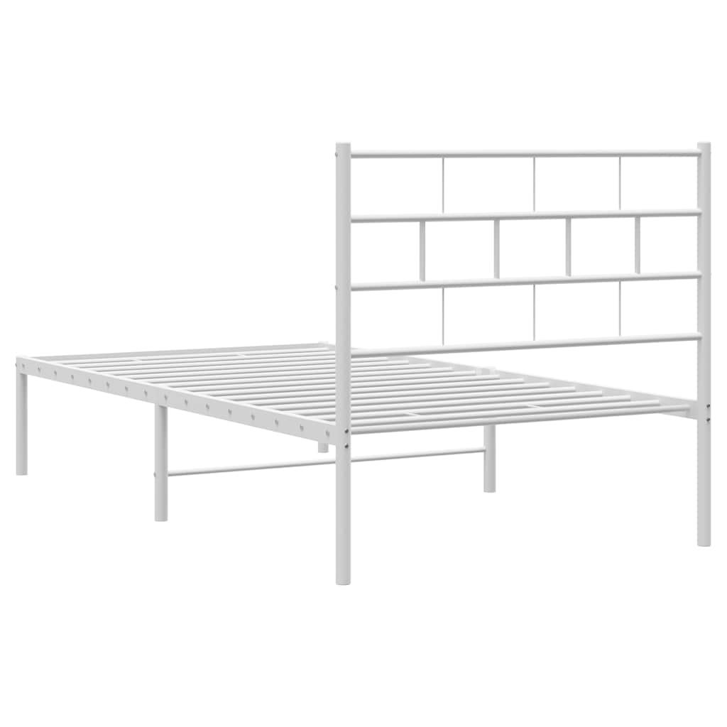 Metal Bed Frame without Mattress with Headboard White 100x190cm