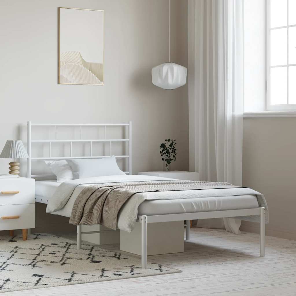 Metal Bed Frame without Mattress with Headboard White 100x190cm