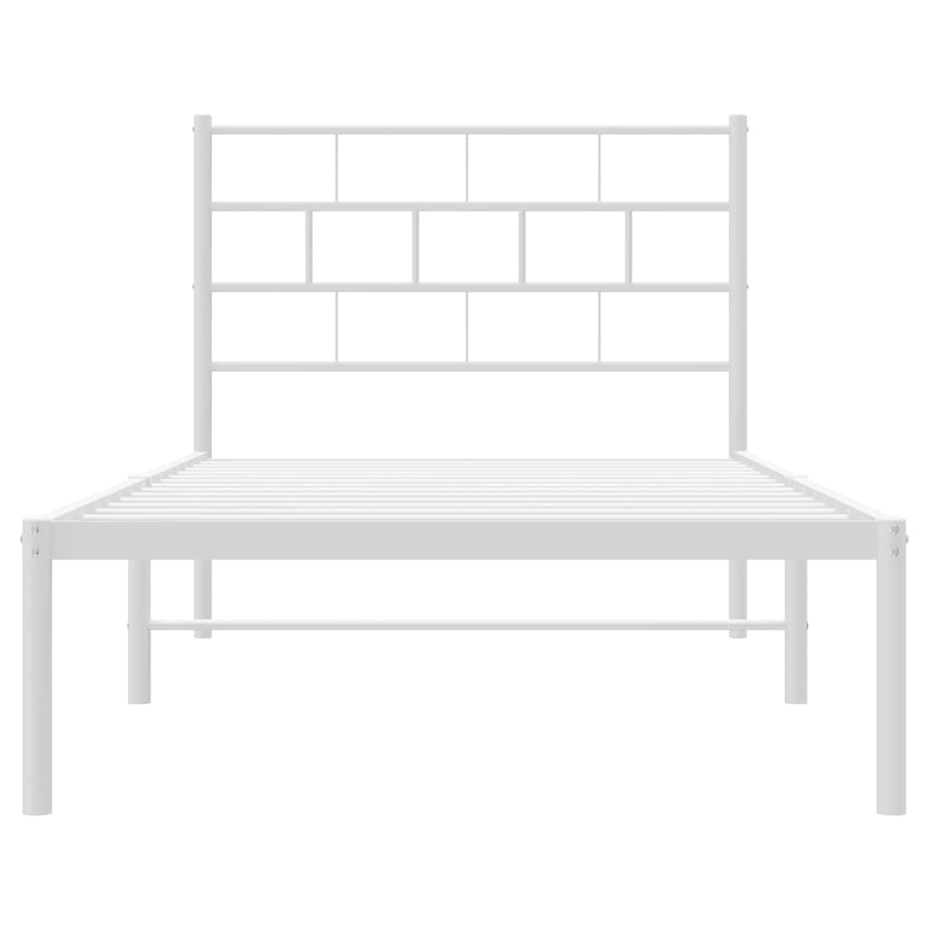 Metal Bed Frame without Mattress with Headboard White 107x203cm