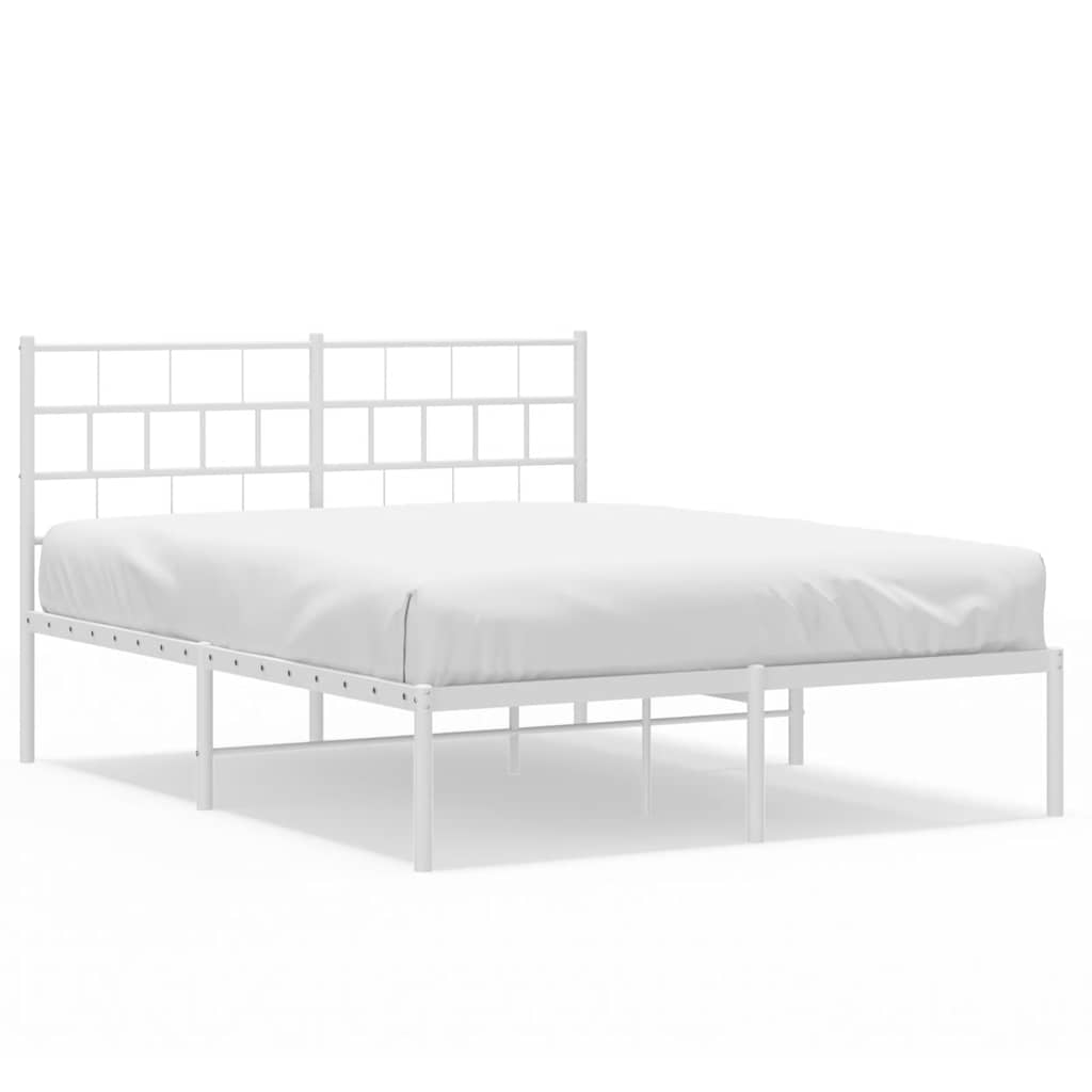 Metal Bed Frame without Mattress with Headboard White 150x200cm