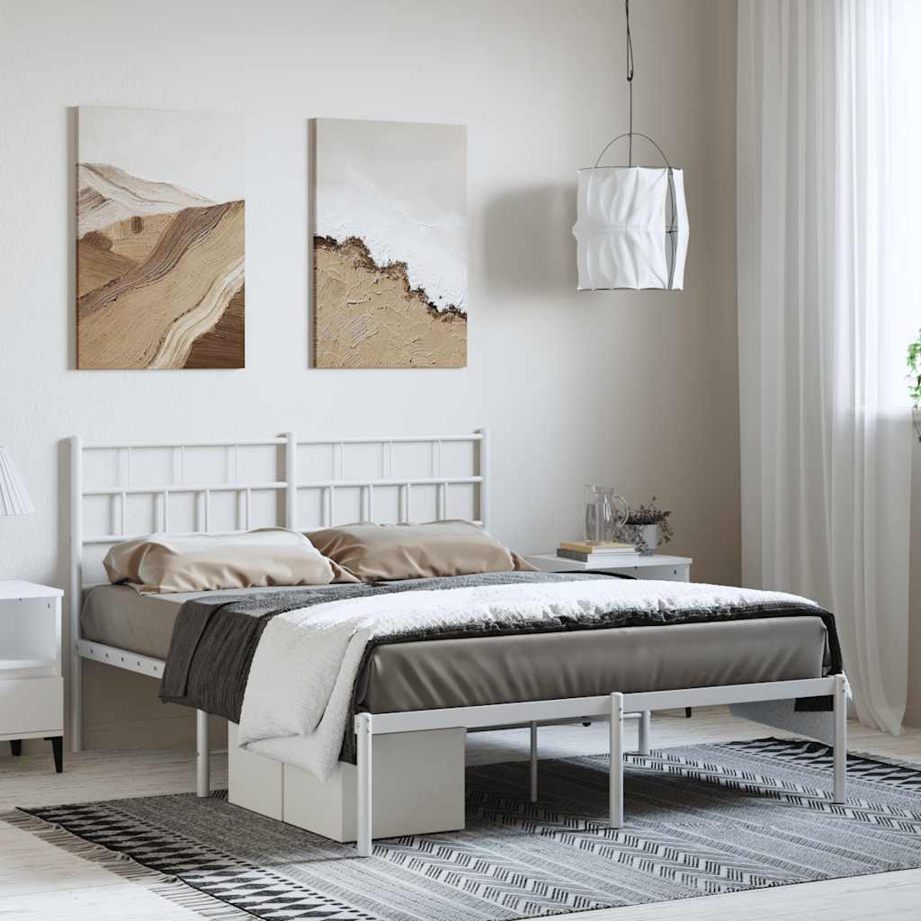 Metal Bed Frame without Mattress with Headboard White 150x200cm